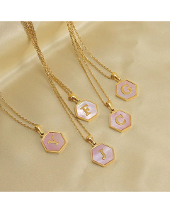 Fashion Inlaid Shell Letter Geometric Titanium Steel Necklace Colorza