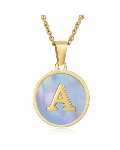 Fashion Round Letter Shell Inlaid Titanium Steel Plating Necklace