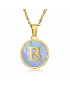 Fashion Round Letter Shell Inlaid Titanium Steel Plating Necklace