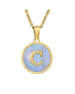 Fashion Round Letter Shell Inlaid Titanium Steel Plating Necklace