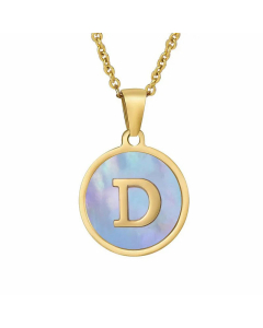 Fashion Round Letter Shell Inlaid Titanium Steel Plating Necklace