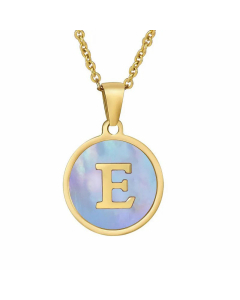 Fashion Round Letter Shell Inlaid Titanium Steel Plating Necklace