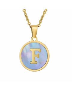Fashion Round Letter Shell Inlaid Titanium Steel Plating Necklace