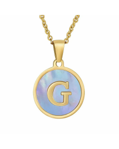 Fashion Round Letter Shell Inlaid Titanium Steel Plating Necklace