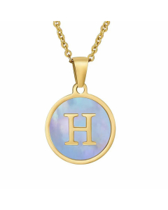Fashion Round Letter Shell Inlaid Titanium Steel Plating Necklace