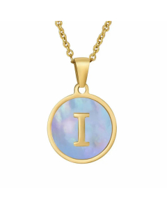 Fashion Round Letter Shell Inlaid Titanium Steel Plating Necklace