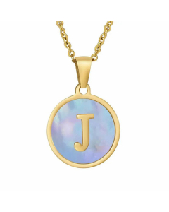 Fashion Round Letter Shell Inlaid Titanium Steel Plating Necklace
