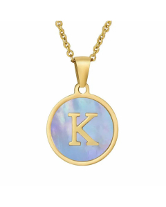 Fashion Round Letter Shell Inlaid Titanium Steel Plating Necklace