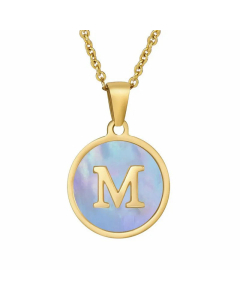 Fashion Round Letter Shell Inlaid Titanium Steel Plating Necklace