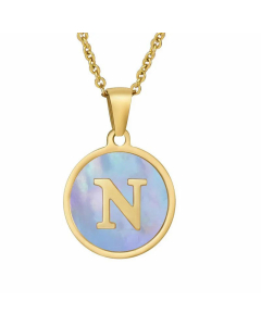 Fashion Round Letter Shell Inlaid Titanium Steel Plating Necklace