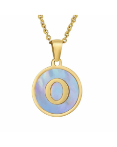 Fashion Round Letter Shell Inlaid Titanium Steel Plating Necklace