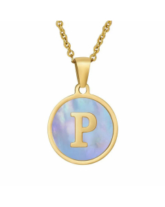 Fashion Round Letter Shell Inlaid Titanium Steel Plating Necklace
