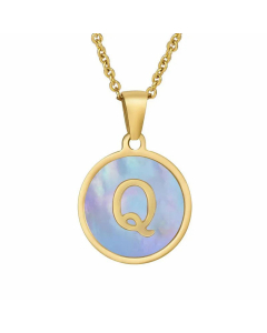 Fashion Round Letter Shell Inlaid Titanium Steel Plating Necklace