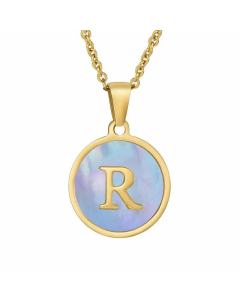 Fashion Round Letter Shell Inlaid Titanium Steel Plating Necklace