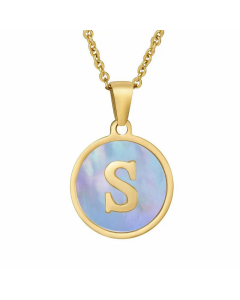 Fashion Round Letter Shell Inlaid Titanium Steel Plating Necklace