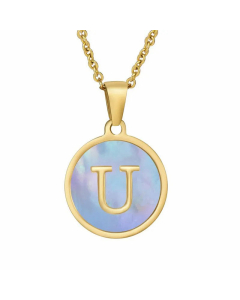 Fashion Round Letter Shell Inlaid Titanium Steel Plating Necklace
