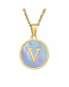 Fashion Round Letter Shell Inlaid Titanium Steel Plating Necklace