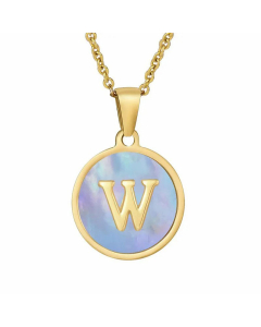 Fashion Round Letter Shell Inlaid Titanium Steel Plating Necklace