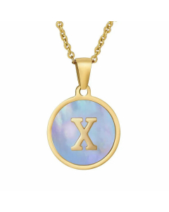 Fashion Round Letter Shell Inlaid Titanium Steel Plating Necklace