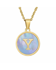 Fashion Round Letter Shell Inlaid Titanium Steel Plating Necklace