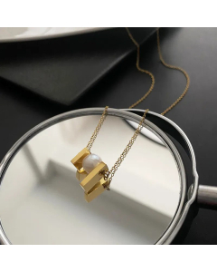 Fashion Solid Color Geometric Titanium Steel Pearl Pendant Necklace Colorza 