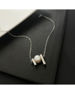 Fashion Solid Color Geometric Titanium Steel Pearl Pendant Necklace Colorza 