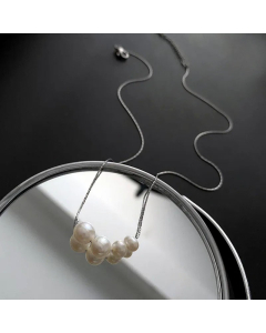 Temperament Pearl Beaded Titanium Steel Necklace Colorza -Steel Color-White