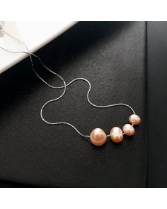 Temperament Pearl Beaded Titanium Steel Necklace Colorza -Steel Color-Pink
