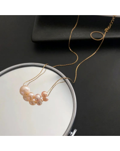 Temperament Pearl Beaded Titanium Steel Necklace Colorza -Gold Color-Pink