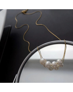 Temperament Pearl Beaded Titanium Steel Necklace Colorza -Gold Color-White