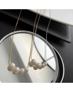 Temperament Pearl Beaded Titanium Steel Necklace Colorza 