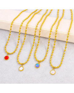 Simple Style Round Rhinestone Inlaid Pendent Stainless Steel Necklace Colorza