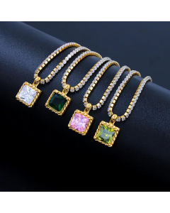 Minimalism Square Titanium Steel Plating Zircon Pendant Necklace Colorza