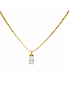Minimalism Square Titanium Steel Plating Zircon Pendant Necklace Colorza
