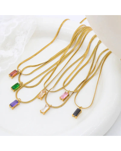 Minimalism Square Titanium Steel Plating Zircon Pendant Necklace Colorza