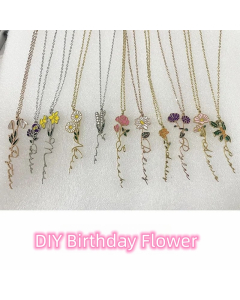DIY Birthday Flower Pendent Titanium Steel Necklace Wholesale