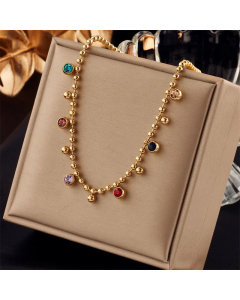 Basic Gold Plated Rhinestones Geometric Titanium Steel Necklace Colorza