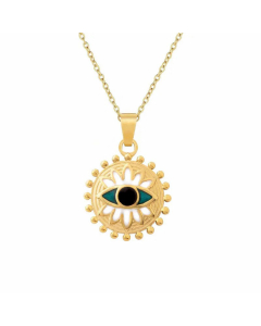 Fashion Enamel Round Square Devil's Eye Titanium Steel Plating Pendant Necklace Colorza