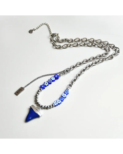 Fashion Enamel Flower Geometric Pendent Titanium Steel Beaded Necklace Colorza