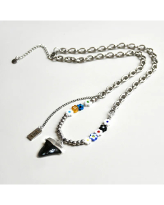 Fashion Enamel Flower Geometric Pendent Titanium Steel Beaded Necklace Colorza