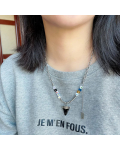 Fashion Enamel Flower Geometric Pendent Titanium Steel Beaded Necklace Colorza