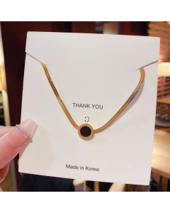 Exquisite Moon Smiley Bow Knot Zircon Inlaid Pendant Titanium Steel Necklace
