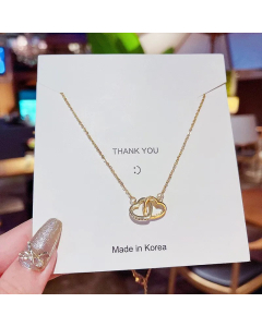 Refined Full Diamond Bowknot Bear Pendant Stainless Steel Necklace Colorza