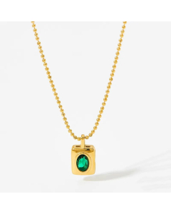 Vintage Style Square Stainless Steel Plating Zircon Pendant Necklace
