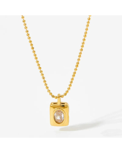 Vintage Style Square Stainless Steel Plating Zircon Pendant Necklace