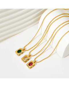 Vintage Style Square Stainless Steel Plating Zircon Pendant Necklace