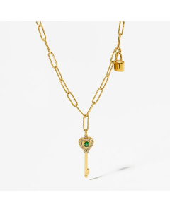 Refined Key Lock Stainless Steel Plating Artificial Diamond Pendant Necklace