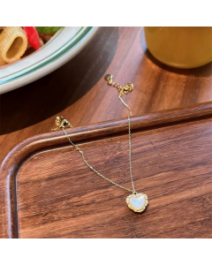 Sweet Plating Inlay Opal Heart Shape Titanium Steel Pendant Necklace Colorza