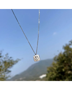 Simple Style Gold Plated Inlay Shell Smiley Face Titanium Steel Pendant Necklace Colorza-Steel Color-01