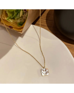 Simple Style Gold Plated Inlay Shell Smiley Face Titanium Steel Pendant Necklace Colorza-Gold Color-01